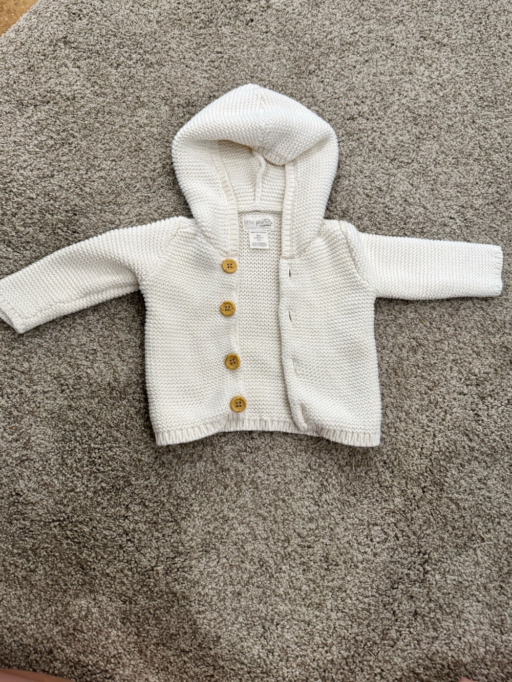 Carter's Cream Hooded Knit Baby Cardigan with Wood Buttons